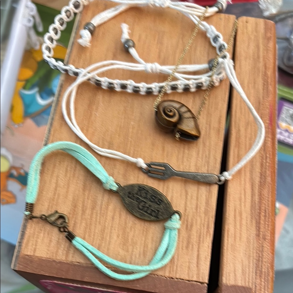 Mint and Dark Green Cord Bracelets with Charms